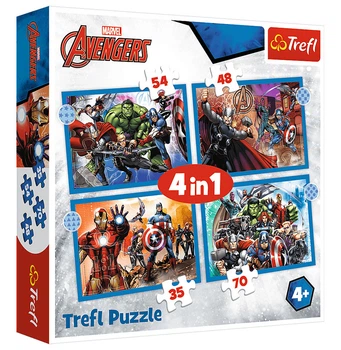Пазли Trefl - Хоробрі Месники / Disney Marvel The Avengers (4 в 1), 35, 48, 54, 70 елементів (34386)