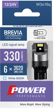 Лампа светодиодная Brevia Power W21/5W 330Lm 6x3020SMD 12/24V CANbus 2 шт (10111X2)
