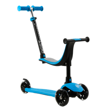 Трехколесный самокат со светящимися колесами и родительской ручкой Best Scooter Голубой
