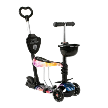 Трехколесный самокат со светящимися колесами и родительской ручкой 5 в 1 Best Scooter Черный с розовым
