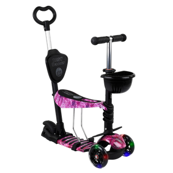 Трехколесный самокат со светящимися колесами и родительской ручкой 5 в 1 Best Scooter Розовый вид 4