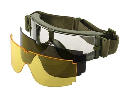 Тактические очки панорамные вентилируемые (набор из 3 линз) Оливкоые