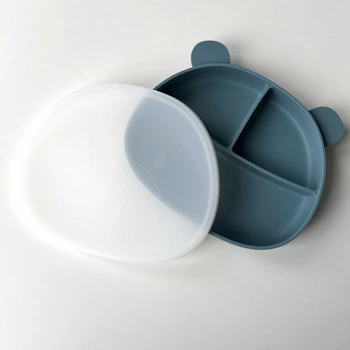 Силіконова секційна тарілка з вушками Баловень Smoke Blue