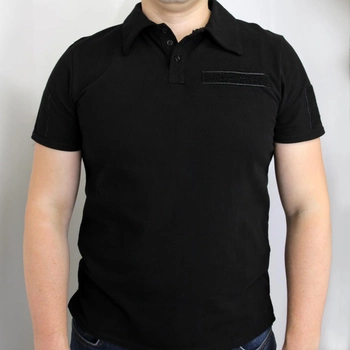 Футболка поло черная с липучками, полицейская футболка котон, тактическая рубашка под шевроны (размер XXL)