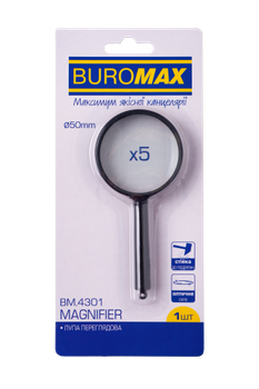 Лупа, Buromax 5-кратна, діаметр 50 мм, пластик, чорна BM.4301
