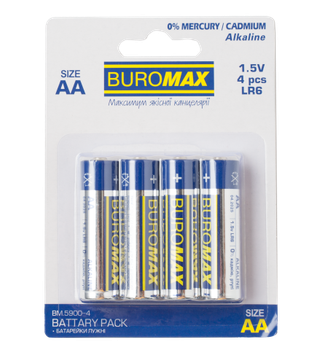 Набор элементов питания (щелочные батарейки) Buromax LR6 AA 1.5V 4шт в упаковке (BM.5900-4)