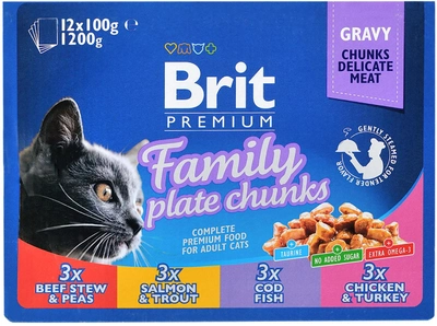 Вологий корм для кішок BRIT Premium Мікс смаків 12х100г (8595602506255) (RU)