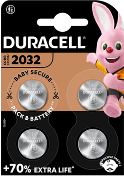 Specjalistyczna bateria pastylkowa litowa Duracell 2032, 3V, 4 szt. DL2032/CR2032 (5000394071780)
