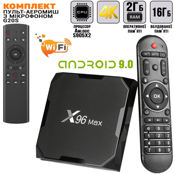 Смарт приставка - медіаплеєр SmartBox X96Max-8К 2/16 Android 9.0N Amlogic S905X2 чотириядерний процесор, пульт + Пульт G20S