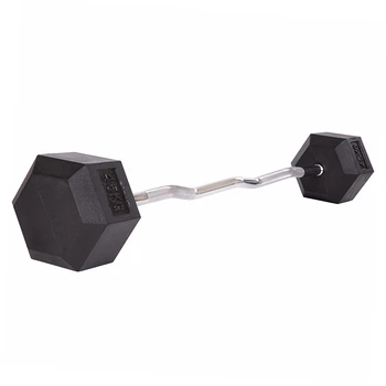 Штанга фиксированная изогнутая обрезиненная Zelart Rubber Hexagon Barbell TA-6231 45 кг Черный (58363128)