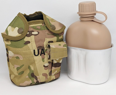 Набор армейская фляга с котелком в чехле BexShop военная фляга 1 литр и котелок 650 мл Мультикам (flask-multic)