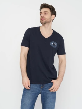 Футболка хлопковая длинная мужская Armani Exchange 11006.2 S Темно-синяя