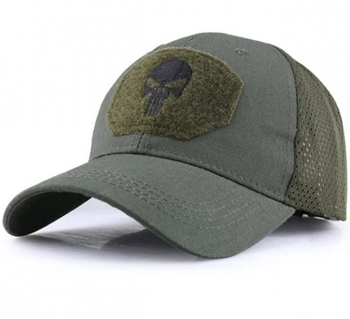 Тактична військова бейсболка BexShop кепка з липучкою під шеврон та логотипом Каратель (Punisher) Олива