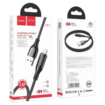 Кабель USB Hoco S51 Extreme USB - Lightning 1.2м/3.94ft зарядка до 2.4A, мощность 10ват (5V / 2A), с цифровым дисплеем Black КОД:39868