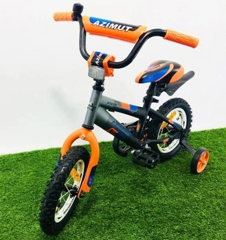 Детский велосипед Azimut Stitch 12" с доп. колесиками и крыльями Оранжевый