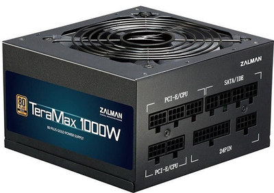 Блок живлення 1000W Zalman TERAMAX (>90%, 80+ Gold, 120mm, 1xMB 24pin(20+4)+10pin, 2xCPU 8pin(4+4), 3xMolex, 12xSATA, 6xPCIe 8pi)