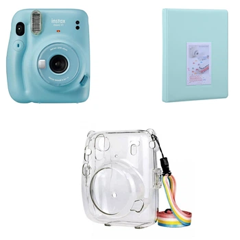 Набор Камера моментальной печати Fujifilm Instax Mini 11 Sky Blue / Чехол прозрачный / Фотоальбом голубой на 64 снимка