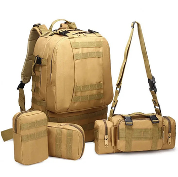 Рюкзак сумка на плечі в стилі штурмового ранця з підсумками ідеальне спорядження багатофункціональний для активного способу життя в кольорі Койот на 50 літрів