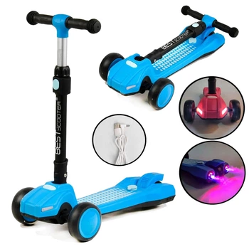Самокат трехколесный Best Scooter с голубой подсветкой и дымом (LT-13968)