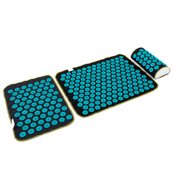 Масажний килимок Аплікатор Кузнєцова + міні килимок + валик масажер для спини/шиї/ніг OSPORT Set №1 (n-0005) Чорно-бірюзовий