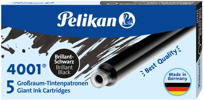 Набор чернильных картриджей для перьевых ручек Pelikan 4001 Brilliant Black 5 шт длинные Черные (310615)