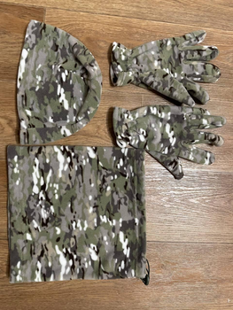 Комплект 3в1: Шапка, баф, рукавички на флісі армійські Камуфляж