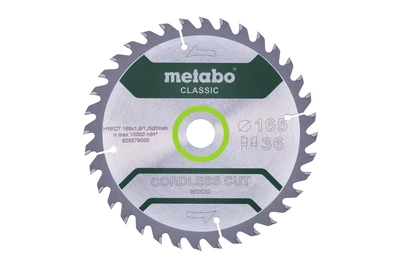 Пилковий диск Metabo Cordless Cut Classic 165х1,6х20 мм Z36 WZ 15°, по дереву (Картон) 628279000 (8434)