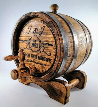 Дубовая бочка Barrels «J&J» из колотого дуба для виски, вина, самогона и коньяка обручи нержавеющая сталь 10 л