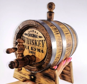 Дубовая бочка Barrels «Original Whiskey от кума» из колотого дуба для виски, вина, самогона и коньяка обручи нержавеющая сталь 5 л