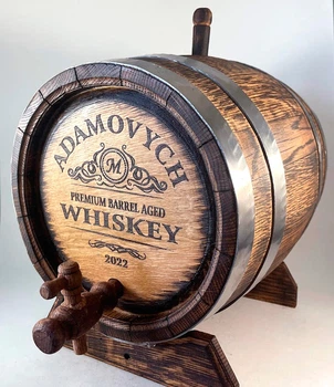 Дубовая бочка Barrels «Adamowych Whiskey» из колотого дуба для виски, вина, самогона и коньяка обручи нержавеющая сталь 10 л