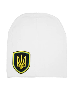 Шапка весна-осень детям 5-12 лет с Тризубом белая 52-56 см (ОД-20-46)
