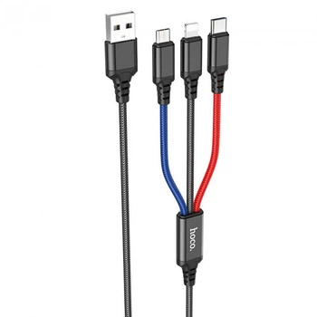 Кабель Hoco X76 3-in-1 Super charging cable(iP+Type-C+Micro) Black