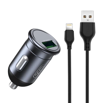 Автомобильное зарядное устройство XO CC46 QC3.0 18W car charger with Lightning cable Gray