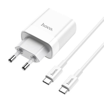 Сетевое зарядное устройство Hoco C80A Rapido PD20W+QC3.0 charger set Type-C to Type-C (EU) White
