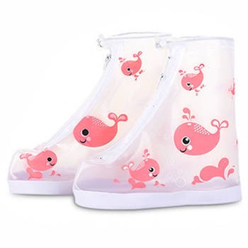 Дитячі гумові бахіли Lesko на взуття від дощу Кіт рожевий 17.5 см захист від промокання для дітей