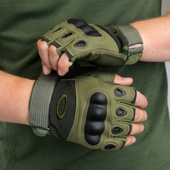 Чоловічі рукавиці без пальців тактичні, рукавиці тактичні олива стрілецькі, Тактичні рукавички для самооборони Олива (L)