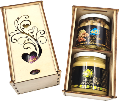 Подарунковий медовий набір Anvi honey (Імбир з лимоном + Горіховий мікс)