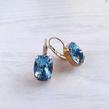 Позолоченные серьги Hand Made с кристаллами Swarovski голубого оттенка