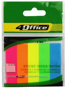 Закладки пластиковые с клейким слоем 4Office 12х50мм 100 шт (5х20арк.) NEON (4-435)
