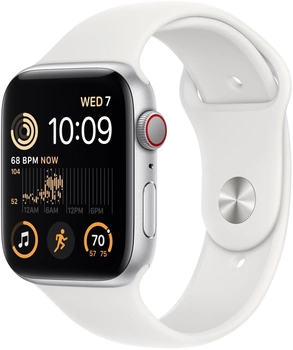 Смарт-годинник Apple Watch SE GPS + Cellular 44mm Silver Aluminium Case with White Sport Band (MNQ23)