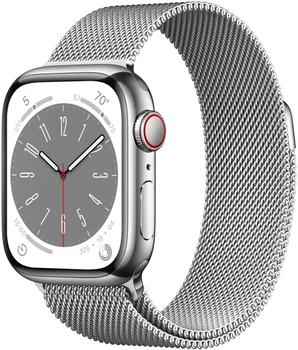 Смарт-годинник Apple Watch Series 8 GPS + Cellular 41mm Silver Stainless Steel Case with Silver Milanese Loop (MNJ83)