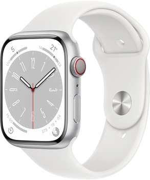 Смарт-годинник Apple Watch Series 8 GPS + Cellular 45mm Silver Aluminium Case with White Sport Band (MP4J3)