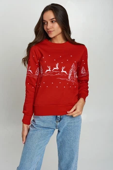 Різдвяний жіночий світшот Олені Red XXL | 52-54 UKRS-8829 UkrGlamour