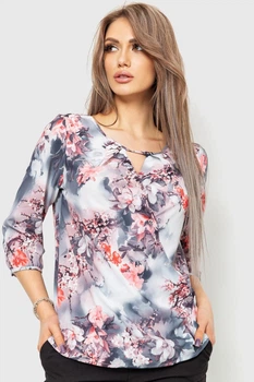 Блуза с цветочным принтом, цвет серо-розовый, S, 230R90-2