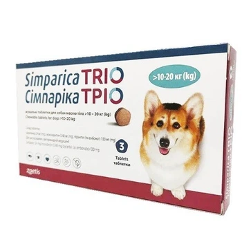 Сімпаріка ТРІО Zoetis 10,1-20 кг, 3 таб/уп