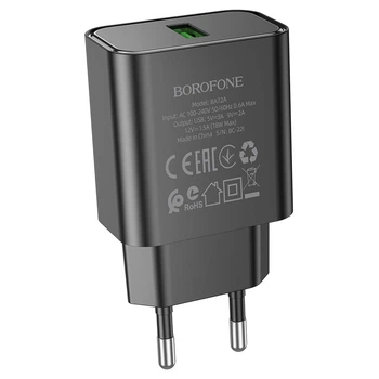 Зарядне мережеве BOROFONE BA72A Spring QC3.0 (1USB 3A 18W) Чорний