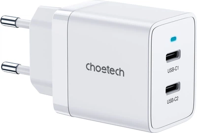 Сетевое зарядное устройство CHOETECH Q5006-EU-WH 2 USB-C 40 Вт PD/QC/PPS
