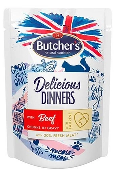 Mokra karma dla kotów BUTCHER'S Delicious Dinners z wołowiną w sosie - saszetka 100g (65082) (5011792001606)
