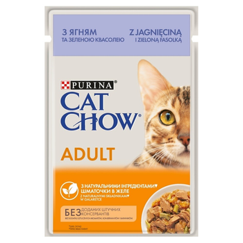Mokra karma dla kotów Purina Cat Chow Adult z jagnięciną i zieloną fasolką w galaretce 85 g (7613036595087)