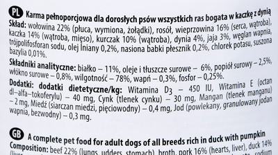 Вологий корм для собак Dolina Noteci Premium з качкою та гарбузом 400 г (5902921300731)